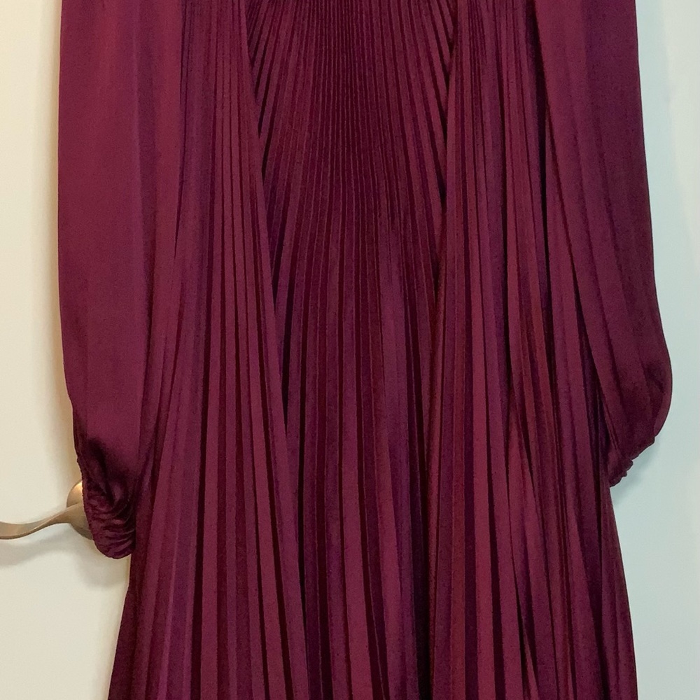 Mac Duggal Burgundy Pleated Long Sleeve Gown for Weddings - size12